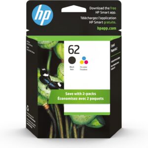 HP 62 Black/Tri-color Ink Cartridges for HP Printers (2-pack) | Works with Printer Series: ENVY 5540, 5640, 5660, 7640, OfficeJet 5740, 8040, OfficeJet Mobile 200, 250 | N9H64FN